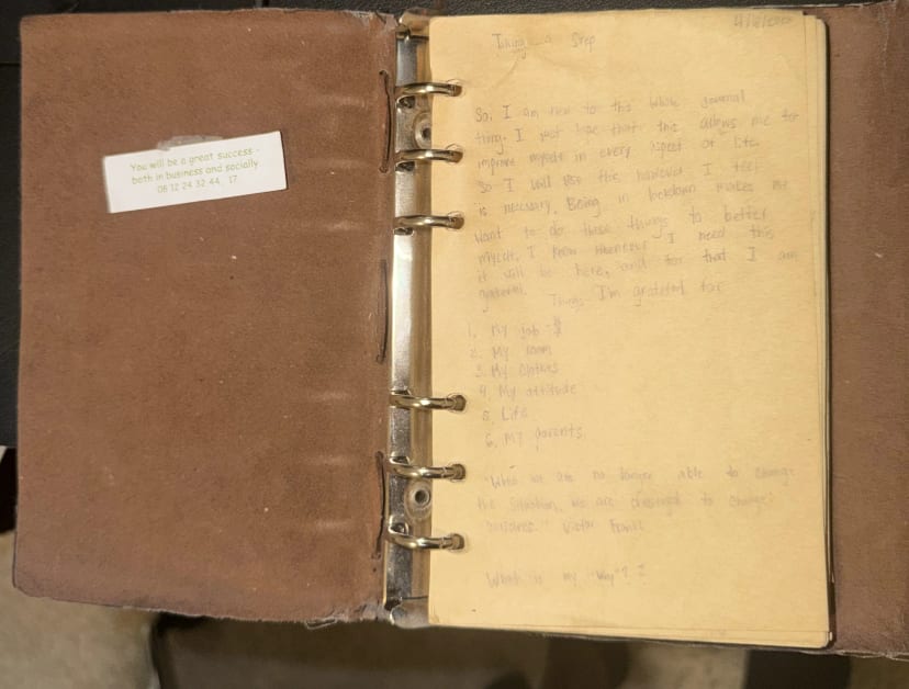 Open handwritten journal entry titled Taking a Step